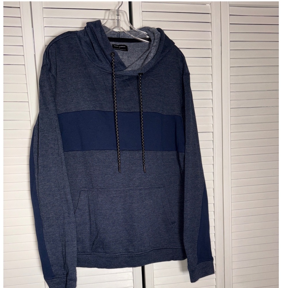 Ocean Current Mens Blue Heathered Colorblock Hoodie Sweatshirt Size Large